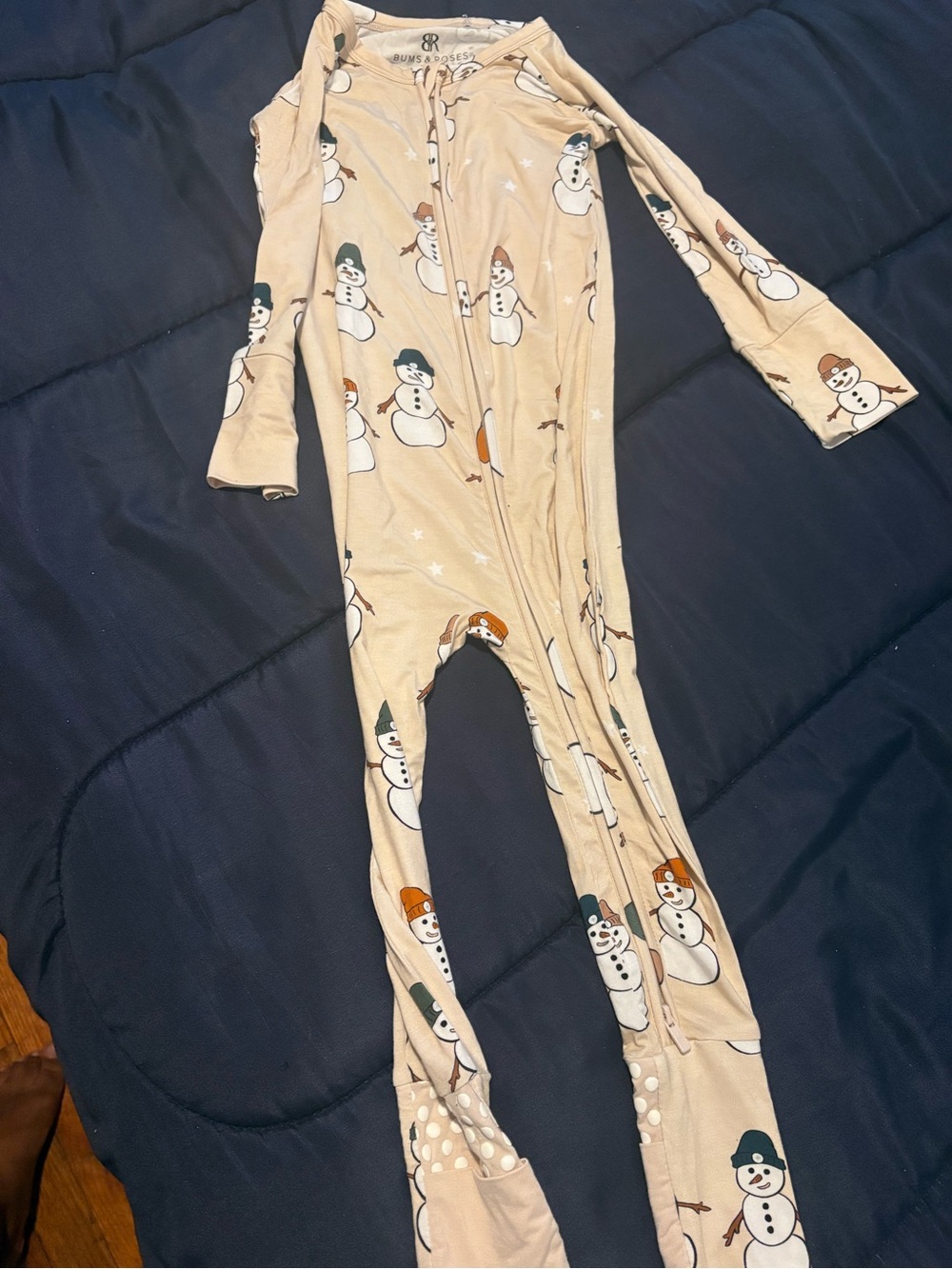 Bums and RosesZip-Front One-Piece Pajama - Beige 3T